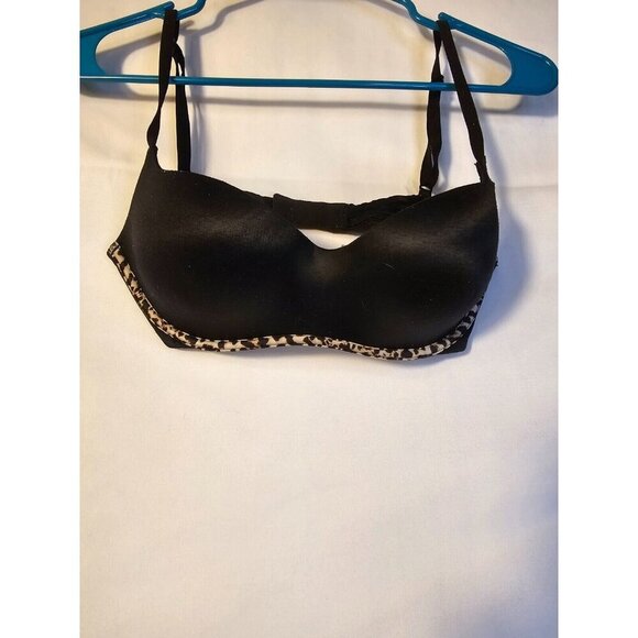 Victorias Secret Balconette Bra Size 32D Black Leopard Print - Picture 2 of 3
